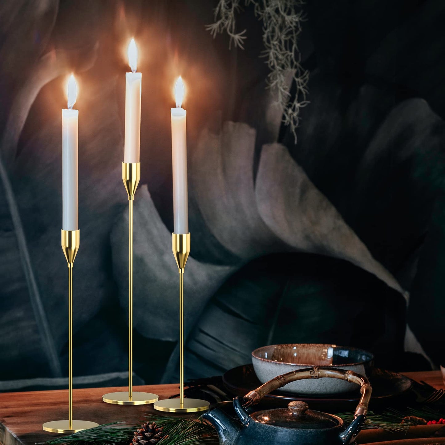 Set De 3 Candelabro Centro De Mesa Porta Vela- Oro