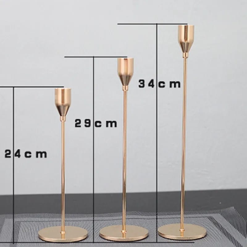 Set De 3 Candelabro Centro De Mesa Porta Vela- Oro