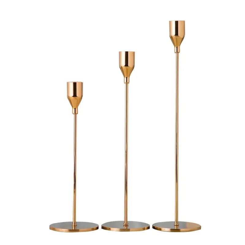Set De 3 Candelabro Centro De Mesa Porta Vela- Oro