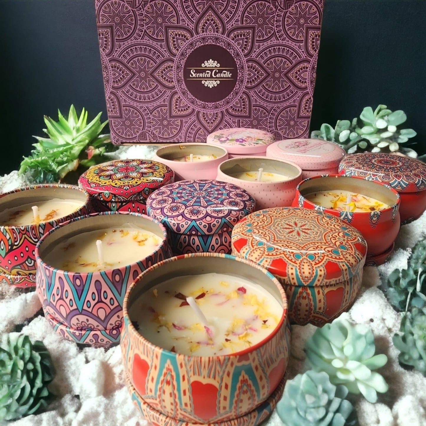 Velas Perfumadas Pack De 12 Con Flores Secas (1020)