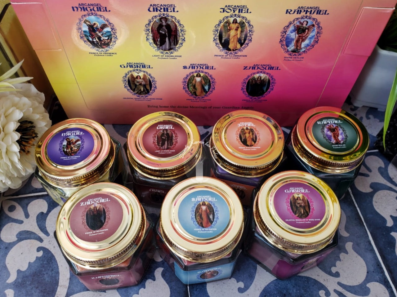 Set Velas 7 Arcangeles, Frascos