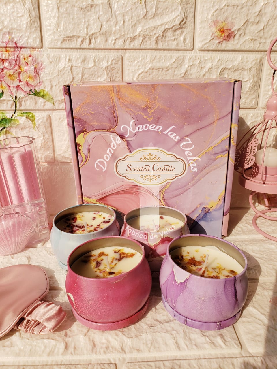 Velas Perfumadas Pack De 4 Con Flores Secas (m13)