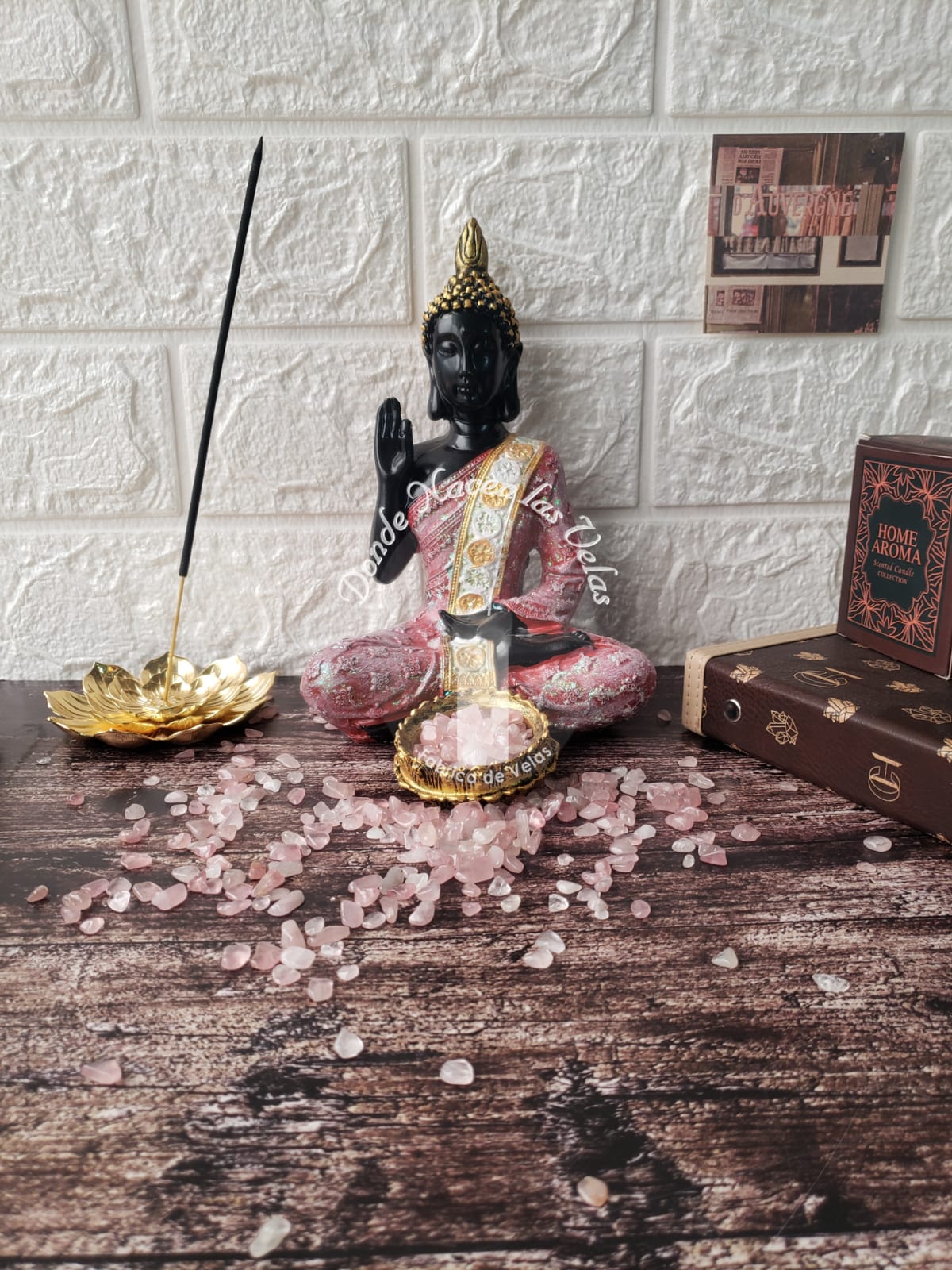Porta Vela Buda Negro Rosado