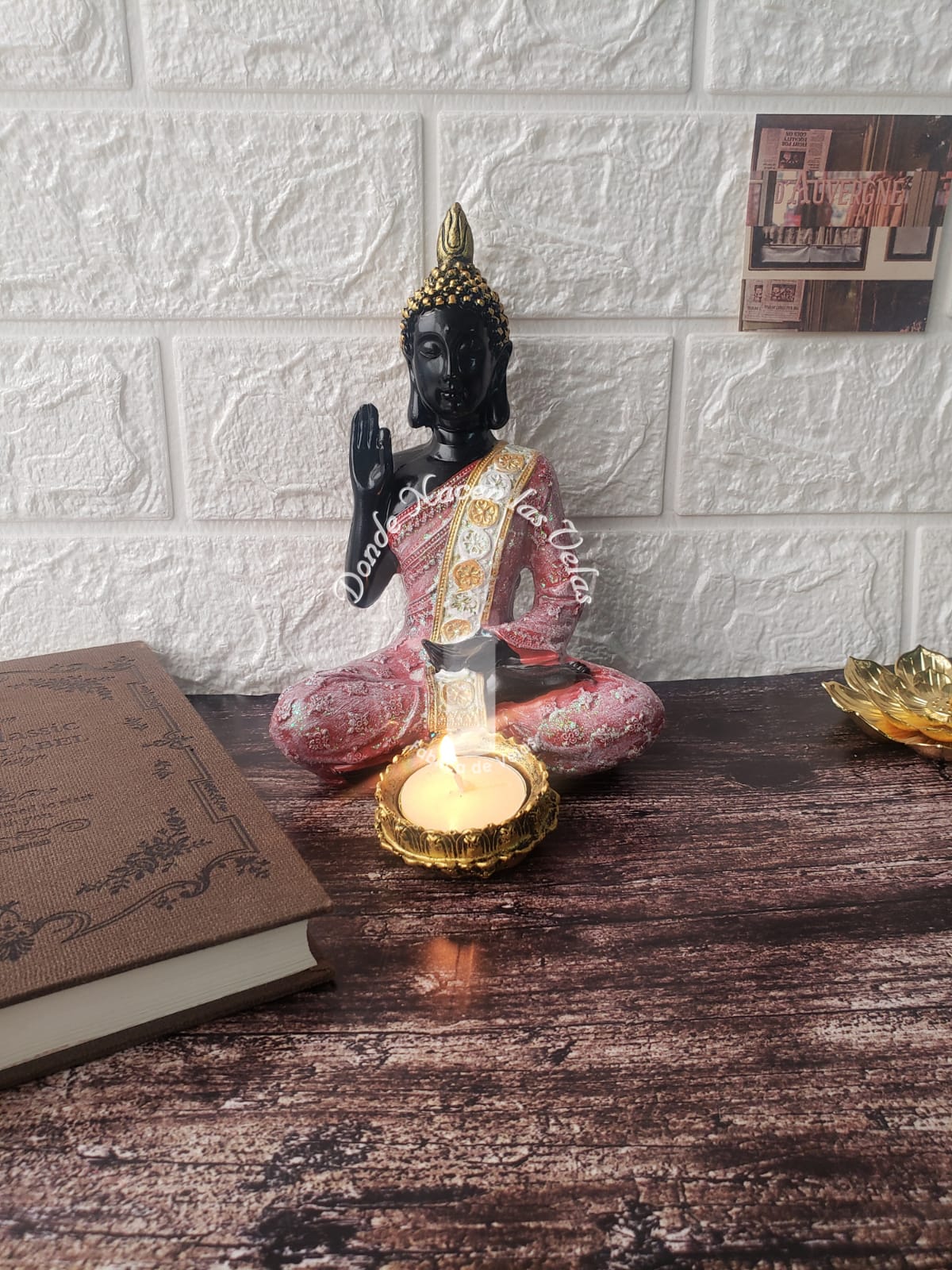 Porta Vela Buda Negro Rosado