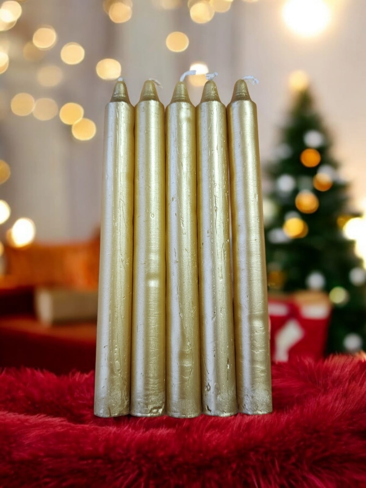 Velas Lisas Y Cónicas Doradas 5 Unidades