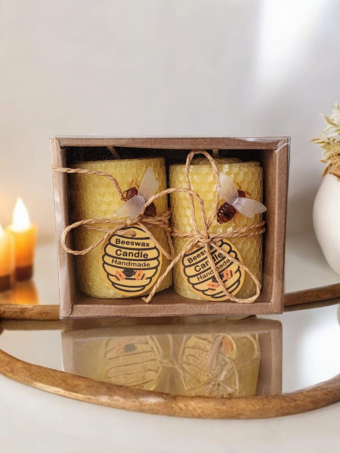 Pack 2 Cirios Miel Efecto Panel X2 (6.5cm alto x 4cm diametro)
