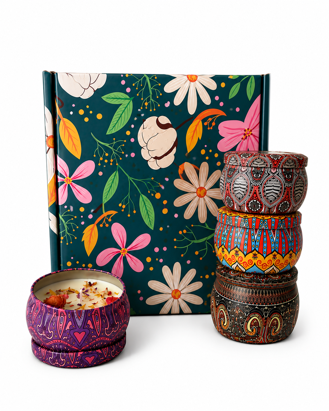 Velas Perfumadas Pack De 4 Con Flores Secas (m1015)
