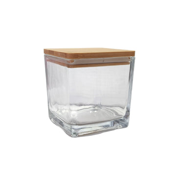 Frasco de Vidrio con Tapa  Madera Mediano