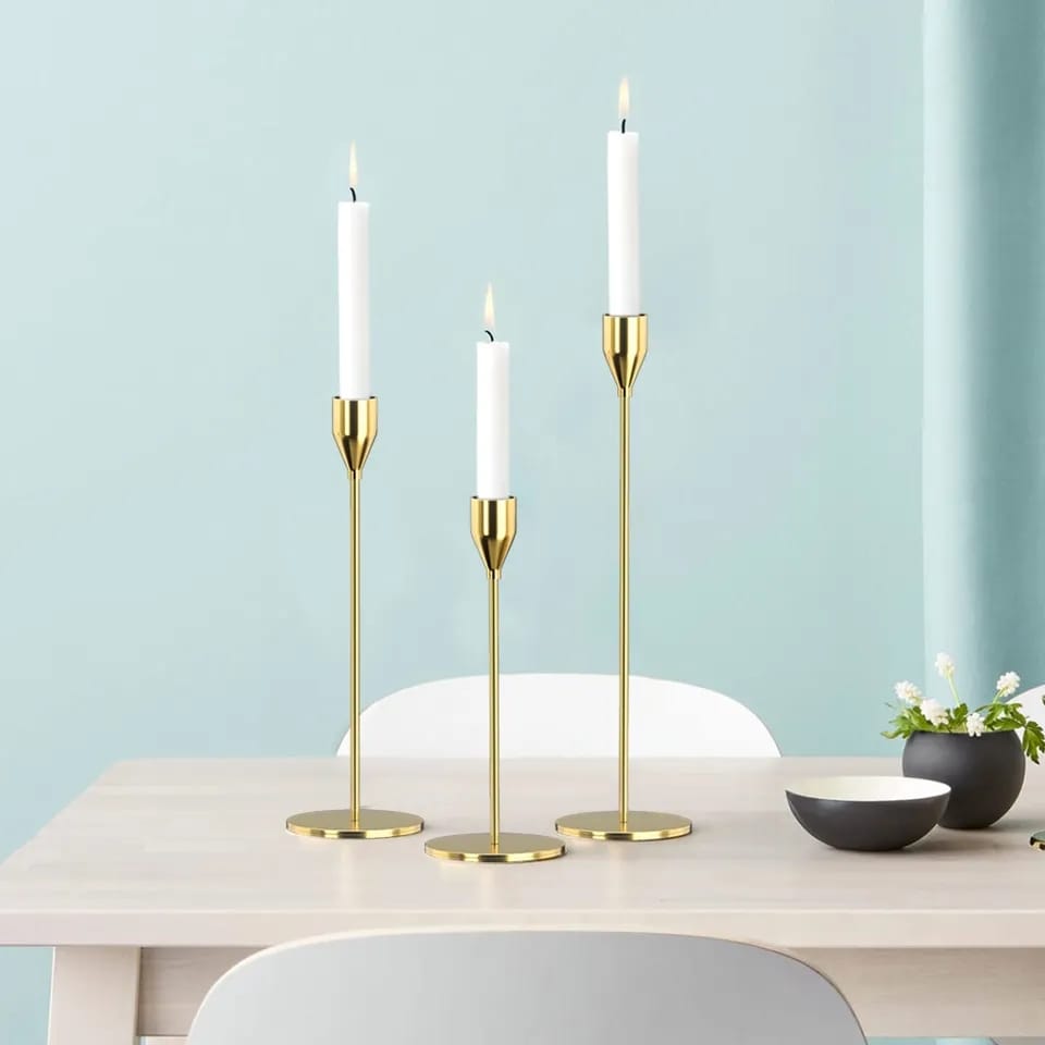 Set De 3 Candelabro Centro De Mesa Porta Vela- Oro