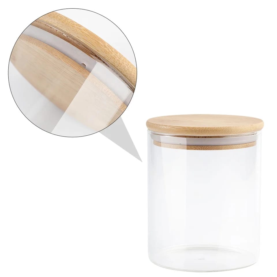 Frasco Vidrio Transparente con Tapa Madera 200 ML