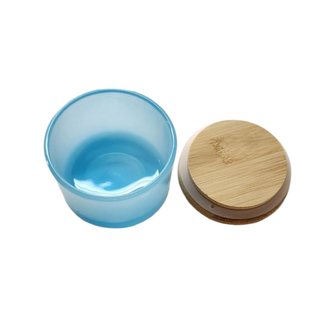Frasco Vidrio con Tapa Madera, Celeste 90 ML