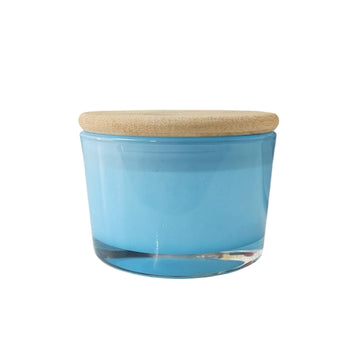 Frasco Vidrio con Tapa Madera, Celeste 90 ML