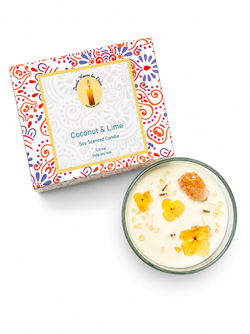 Velas Aromáticas Coco Y Limon, Cuarzo Citrino 340 Grs