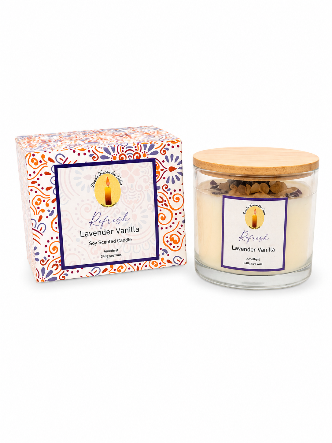 Velas Aromáticas Lavanda Y Vainilla, Amatista 340 Grs