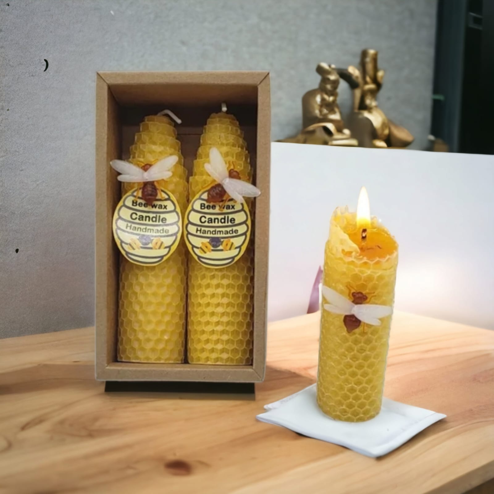 Pack 2 Velas Miel Efecto Panel X2 (11cm)