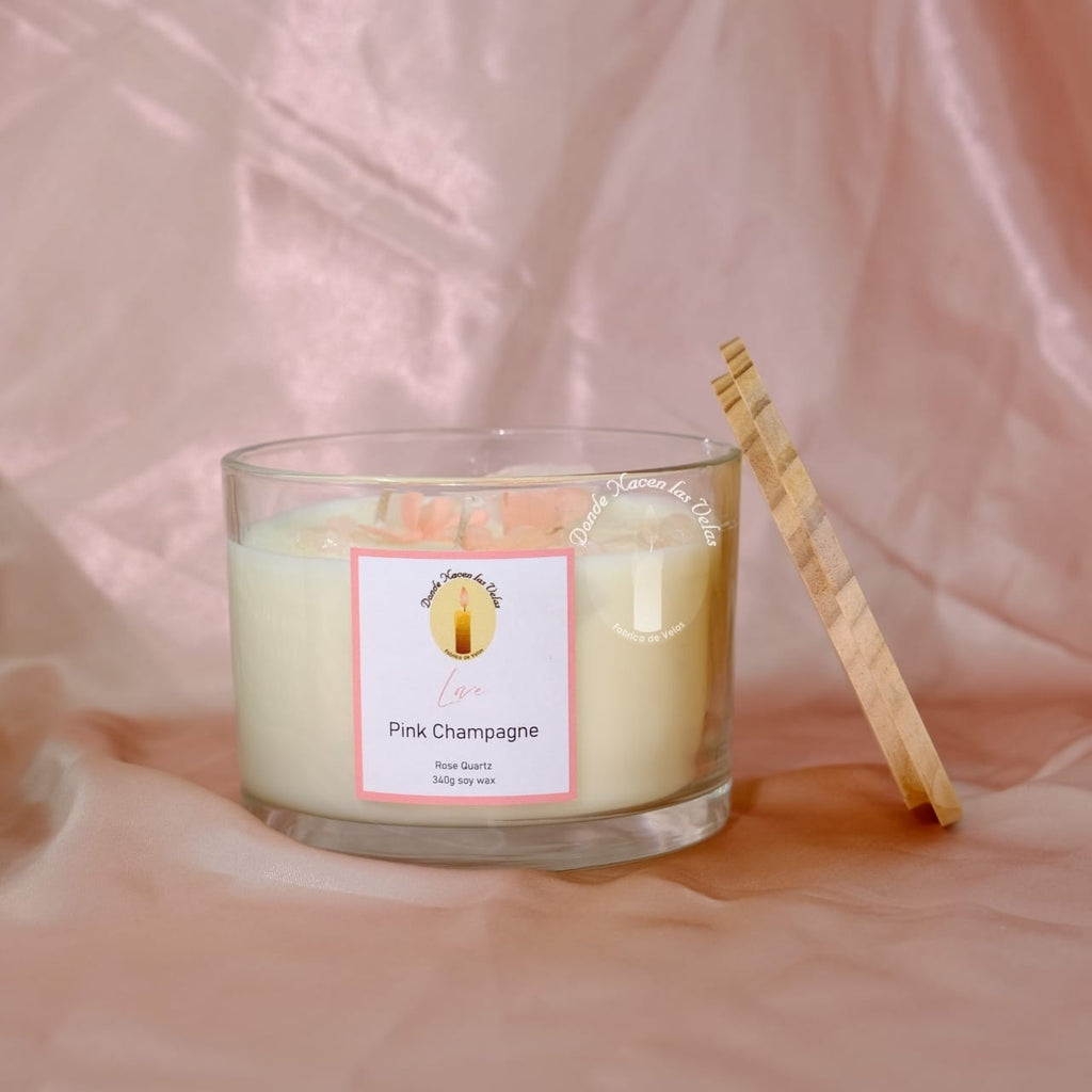 Velas Aromáticas Pink Champagne, Cuarzo Rosa 340 Grs.