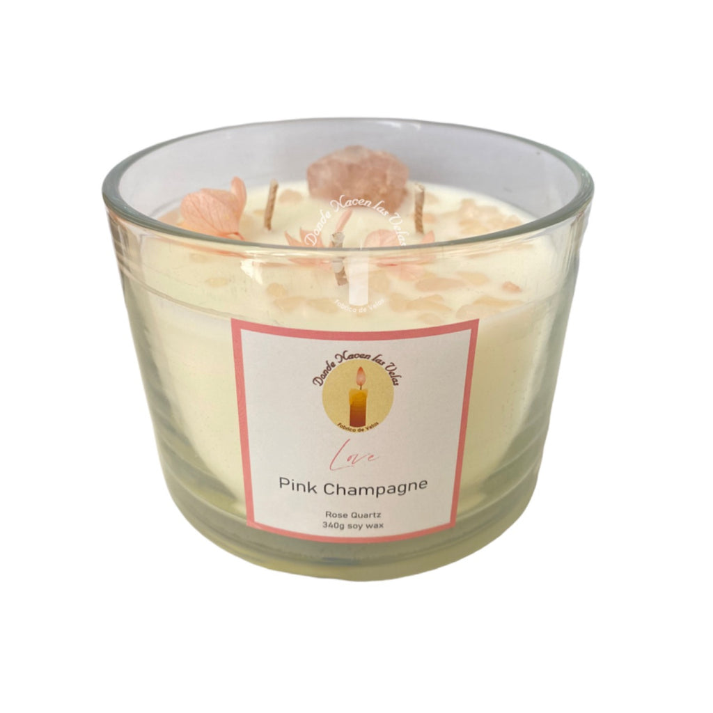 Velas Aromáticas Pink Champagne, Cuarzo Rosa 340 Grs.