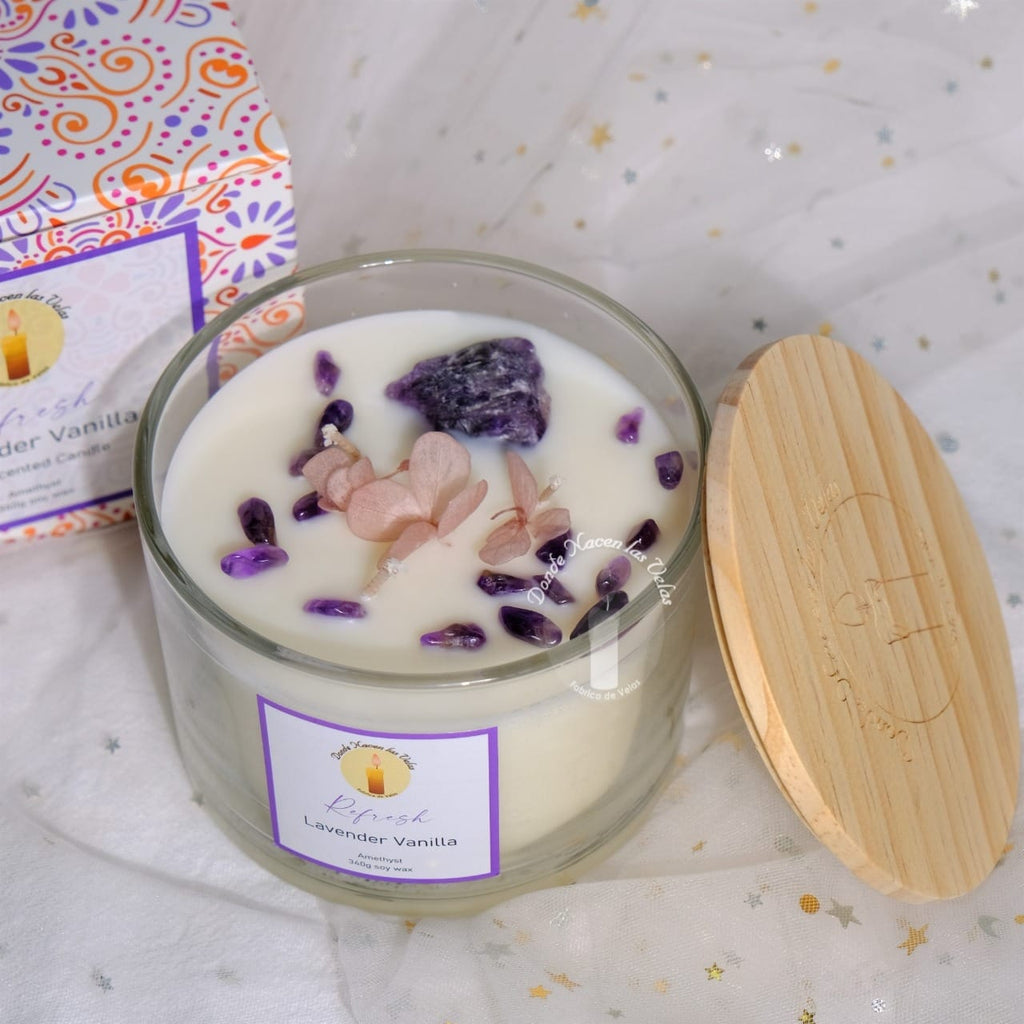 Velas Aromáticas Lavanda Y Vainilla, Amatista 340 Grs