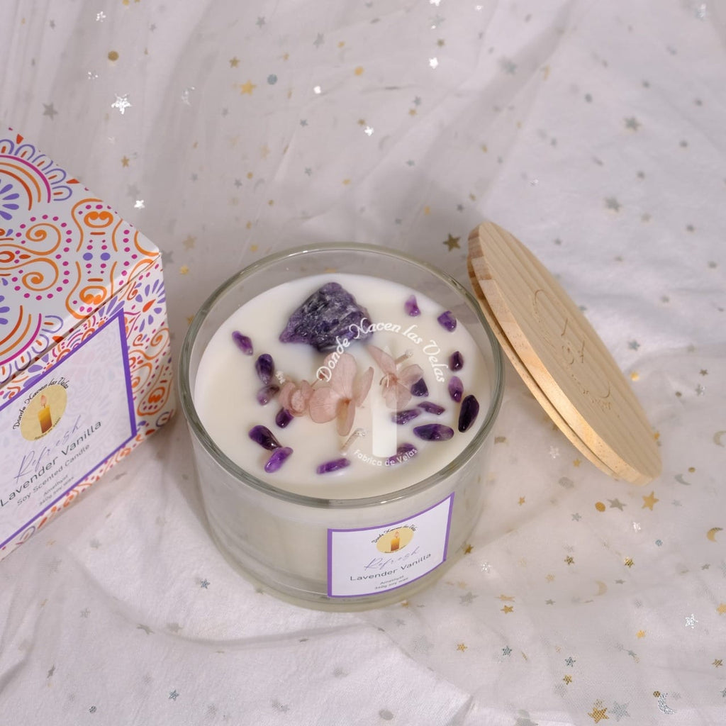 Velas Aromáticas Lavanda Y Vainilla, Amatista 340 Grs