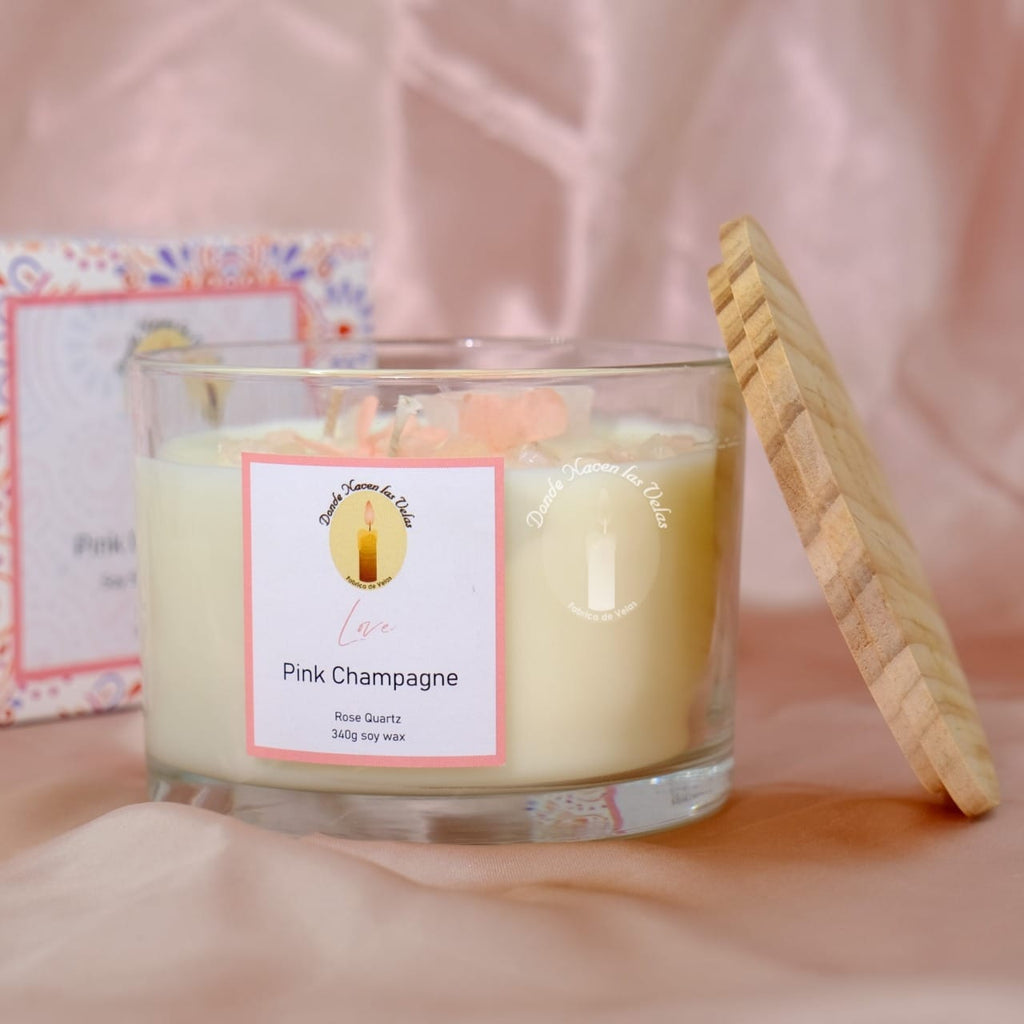 Velas Aromáticas Pink Champagne, Cuarzo Rosa 340 Grs.