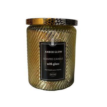 Vela Aromatica Ambar Metalizada Vidrio Grande Amarillo