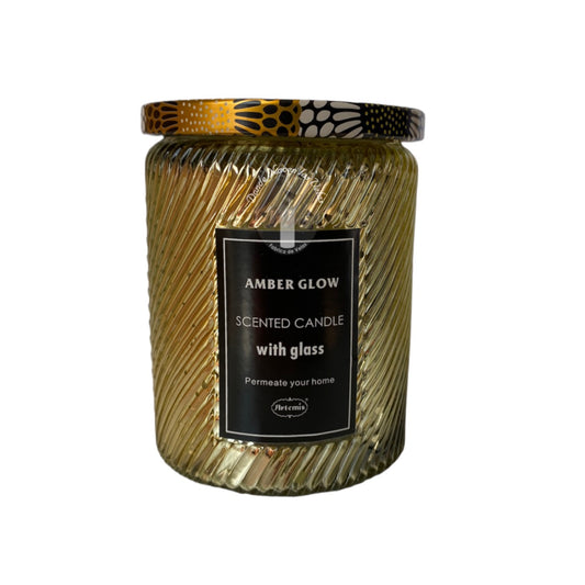 Vela Aromatica Ambar Metalizada Vidrio Grande Amarillo