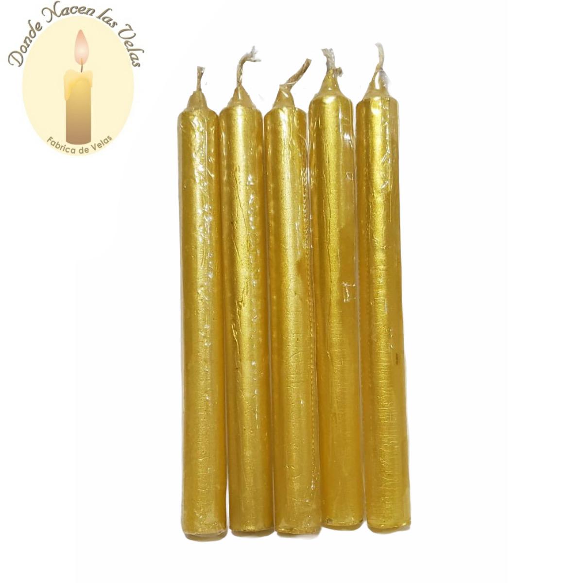 Velas Lisas Y Cónicas Doradas 5 Unidades