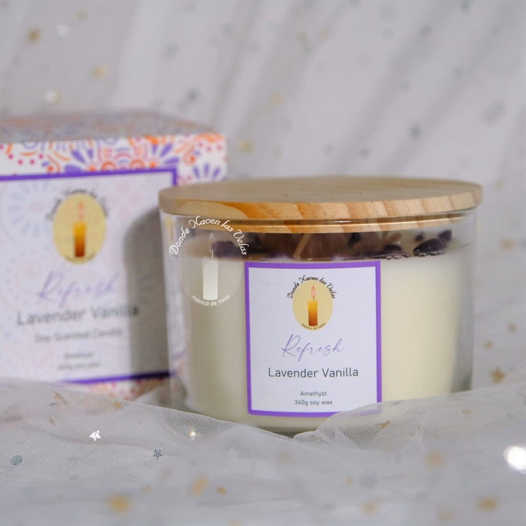 Velas Aromáticas Lavanda Y Vainilla, Amatista 340 Grs