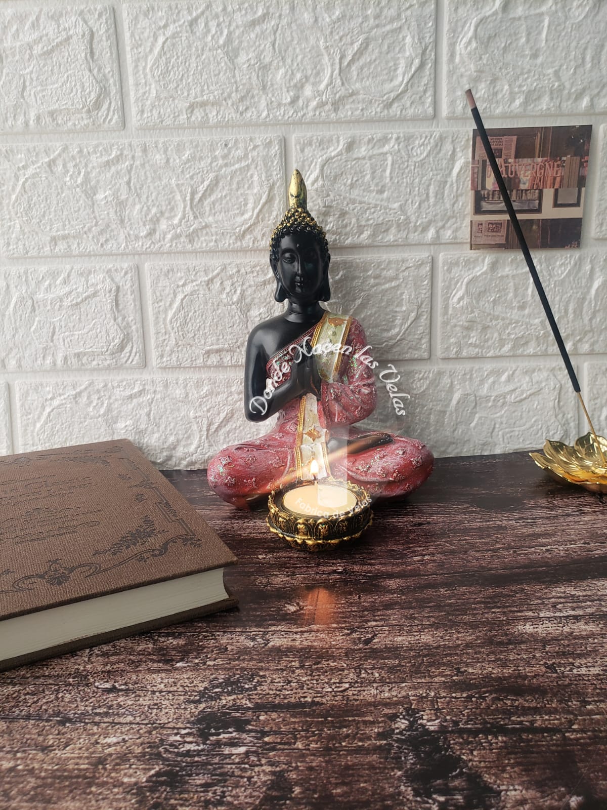 Porta Vela Buda Negro Rosado