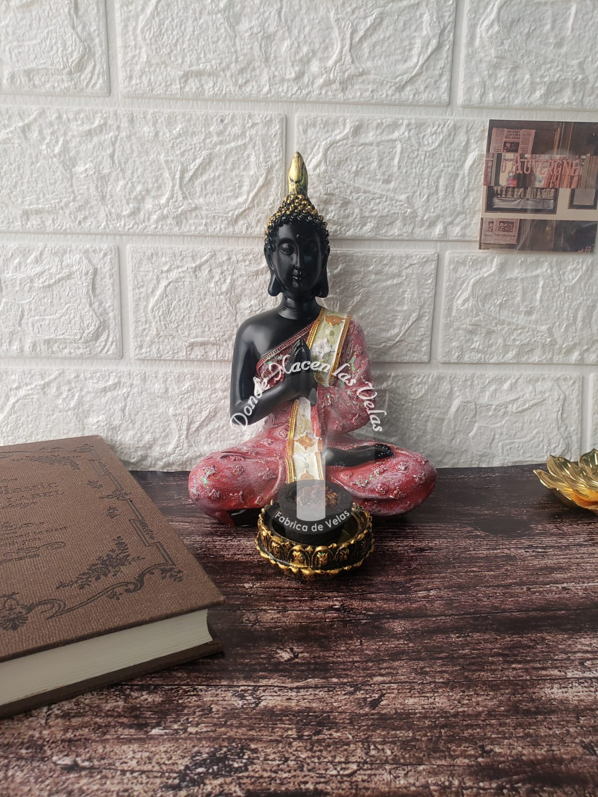 Porta Vela Buda Negro Rosado