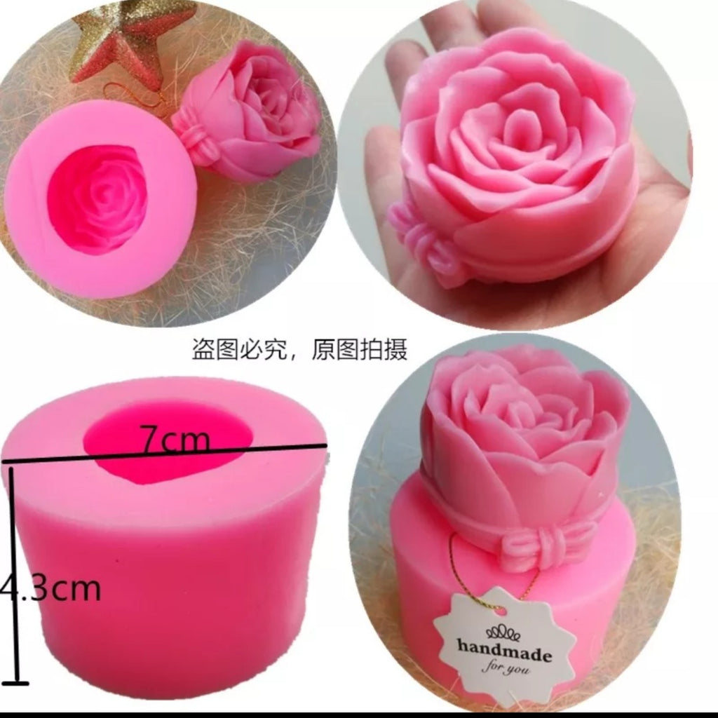 Molde De Silicona Para Velas Y Jabones ,  Rosa 3d Cinta MS26