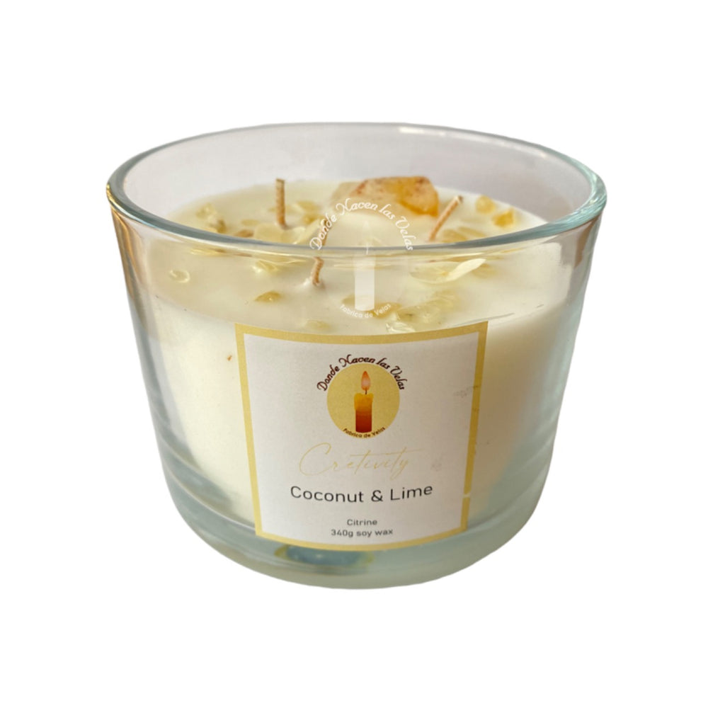 Velas Aromáticas Coco Y Limon, Cuarzo Citrino 340 Grs