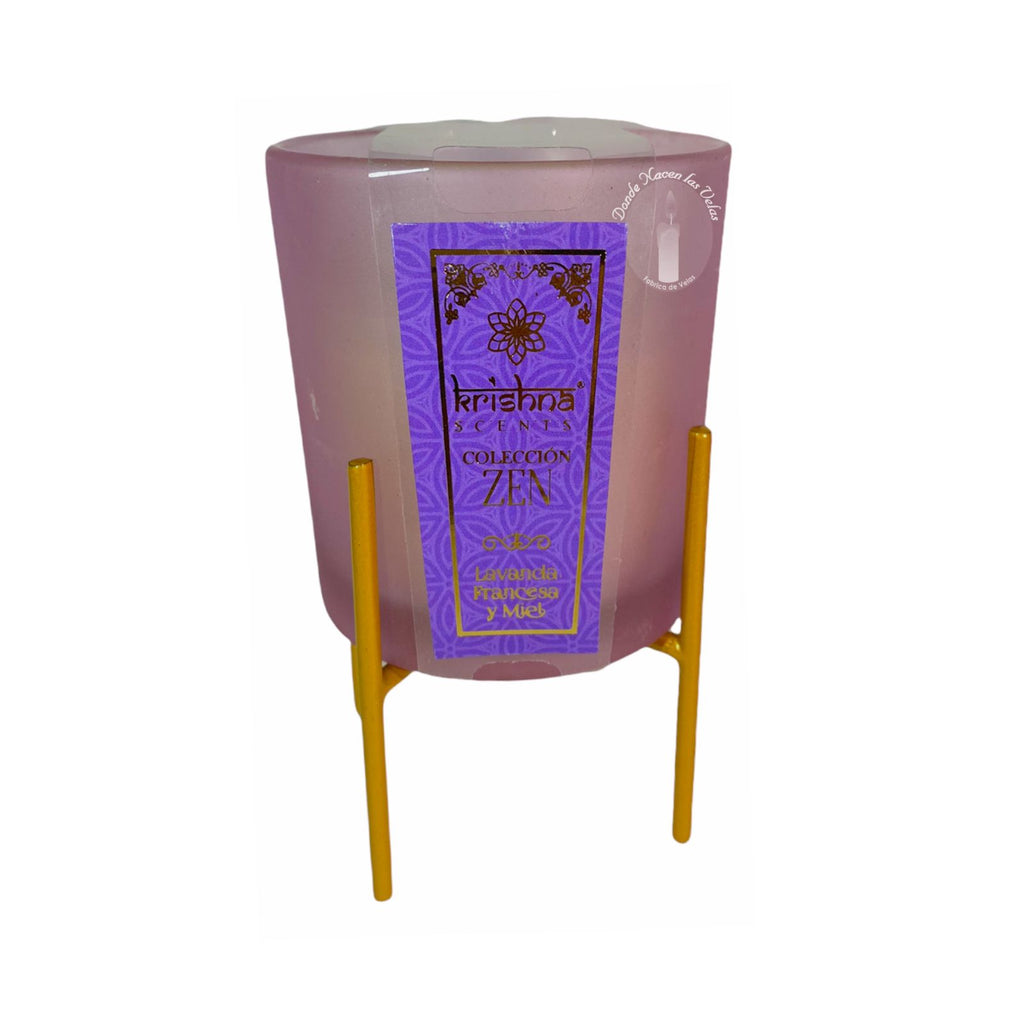 Vela Vidrio Krishna Zen Lavanda Francesa con Base