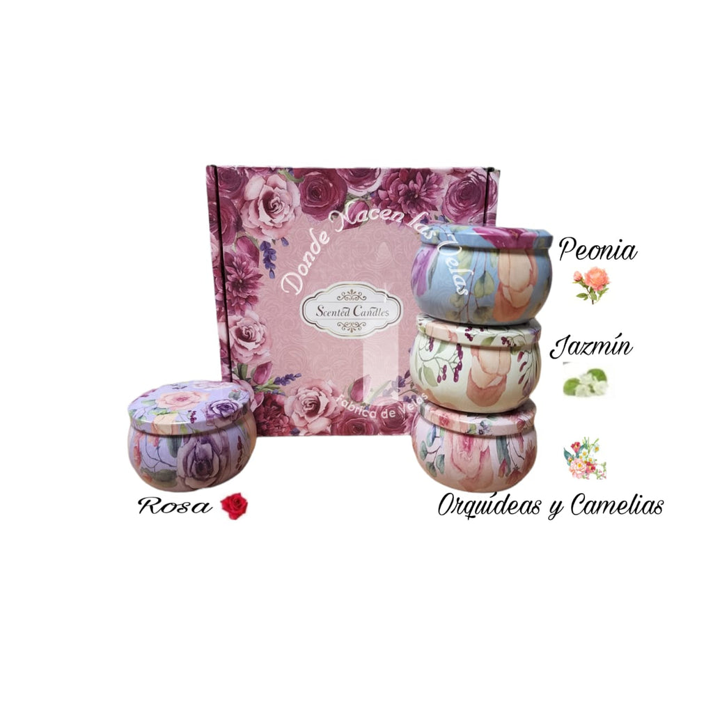 Velas Perfumadas Pack De 4 Con Flores Secas (m30)